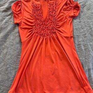Heart Soul Women’s Vibrant Orange Y2K Ruffled Babydoll Blouse Size M